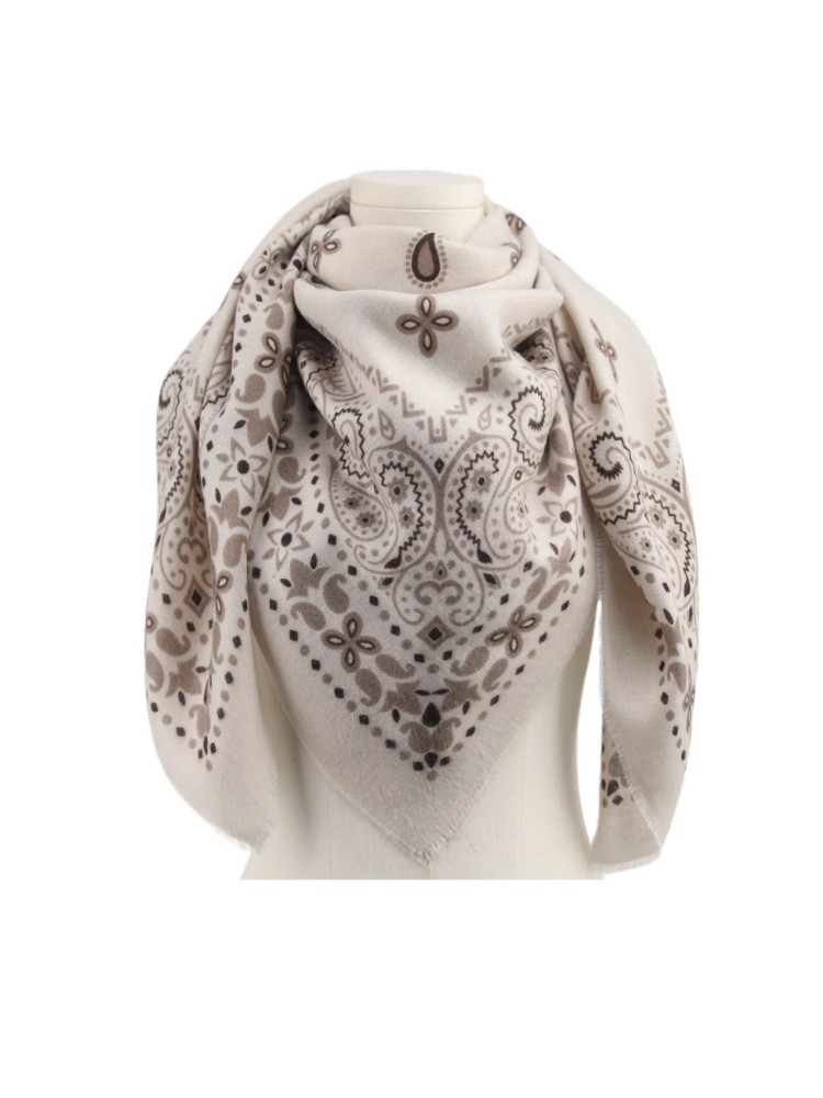 Foulard 110*110 Beige Taupe Choco 