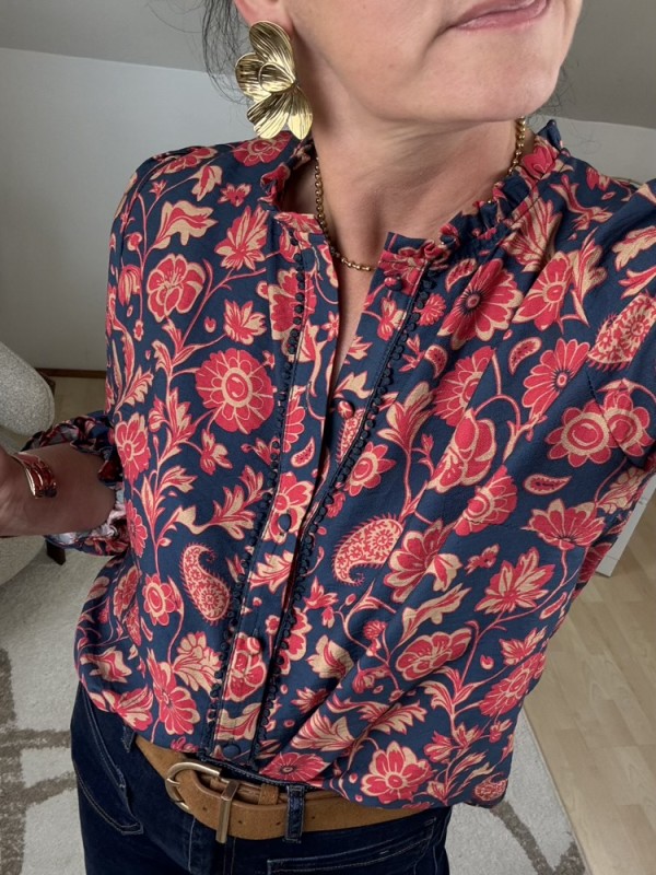Chemise bleu marine et corail 