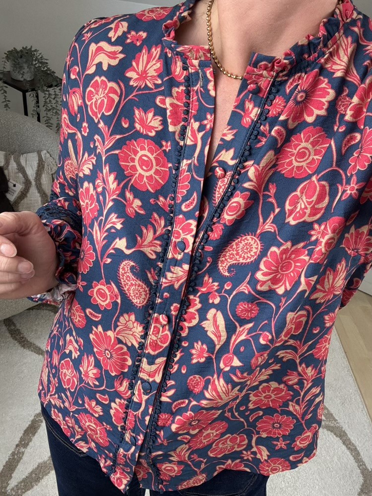 Chemise bleu marine et corail 
