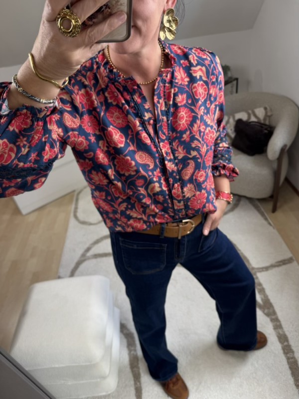 Chemise bleu marine et corail 