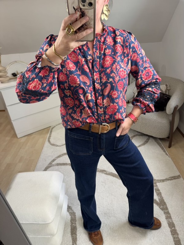 Chemise bleu marine et corail 