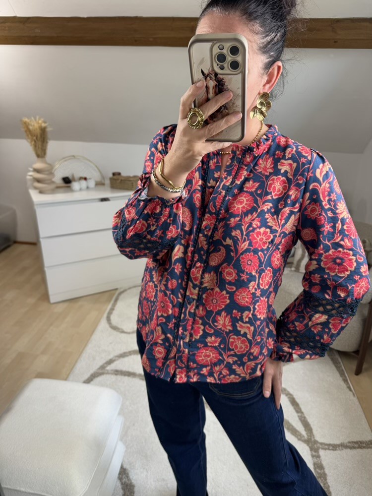 Chemise bleu marine et corail 