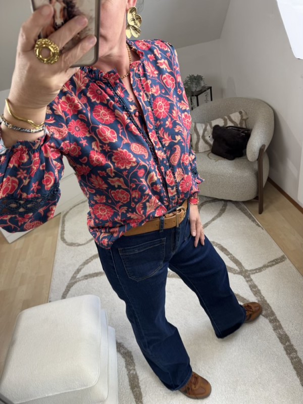 Chemise bleu marine et corail 