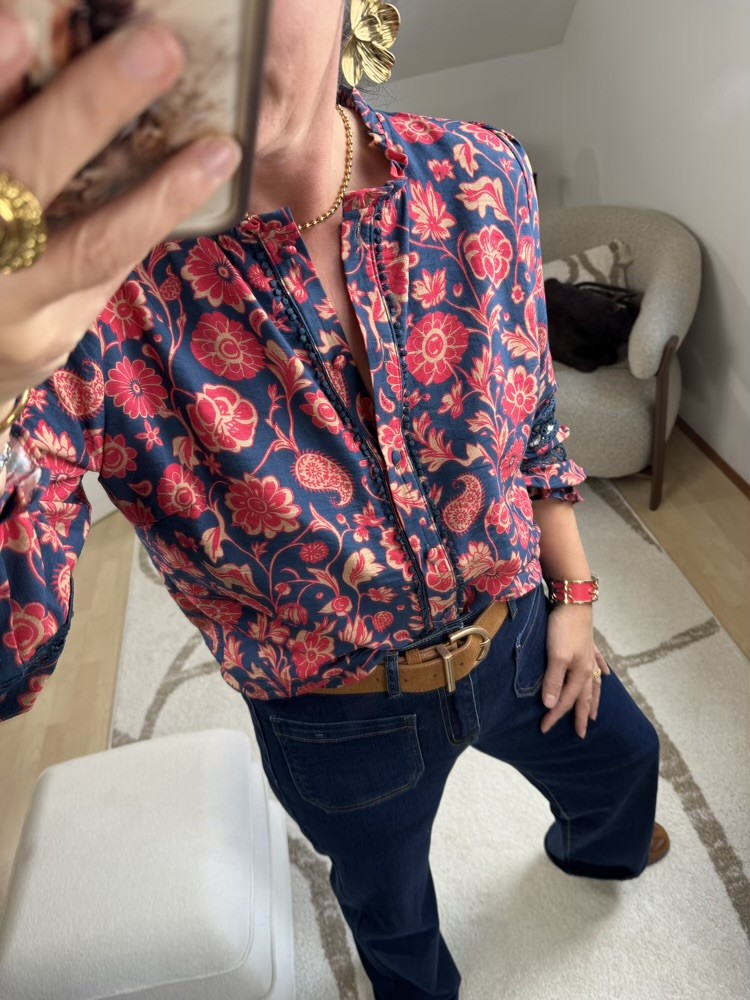 Chemise bleu marine et corail 