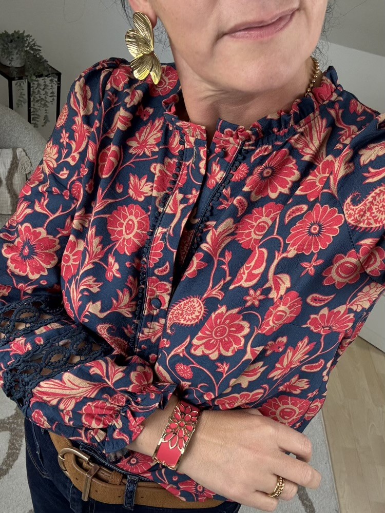 Chemise bleu marine et corail 