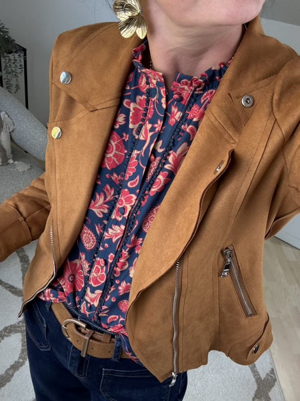 Chemise bleu marine et corail 