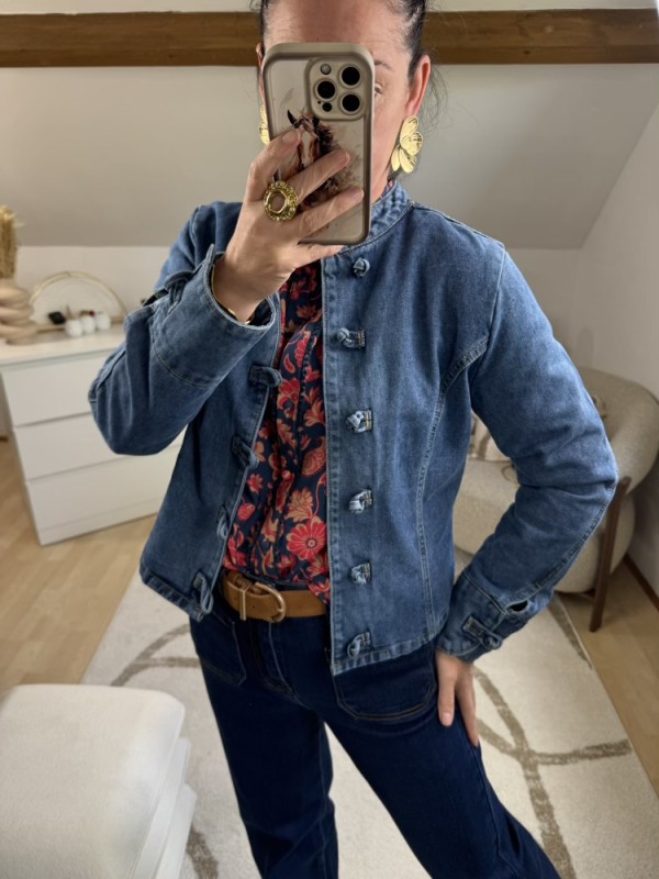 Chemise bleu marine et corail 