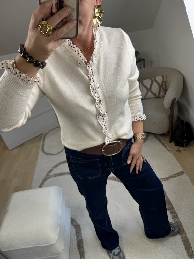Gilet écru  détails motifs cœurs Choco 