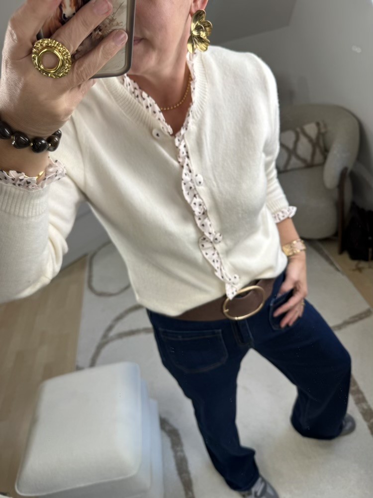 Gilet écru  détails motifs cœurs Choco 