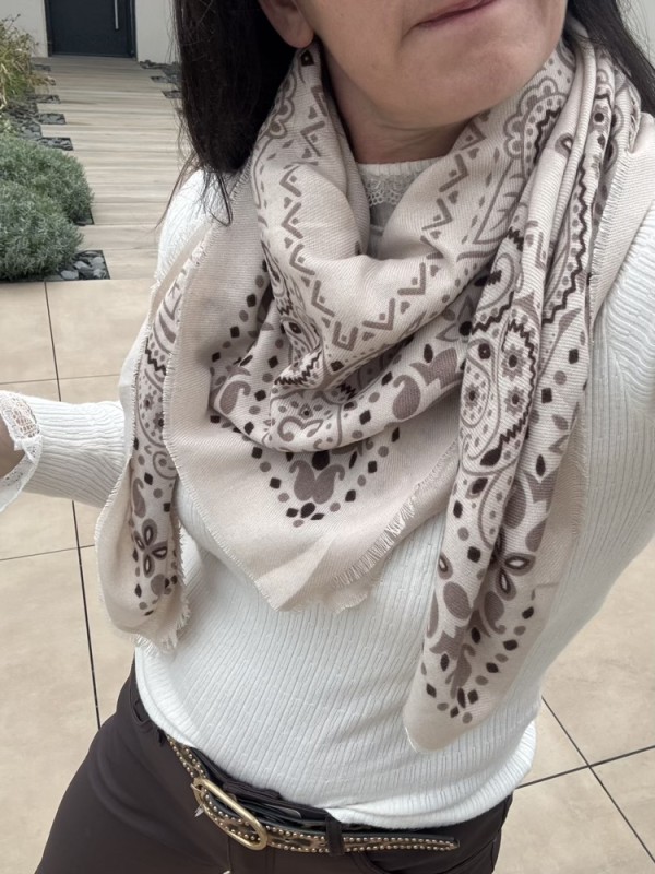 Foulard 110*110 Beige Taupe Choco 
