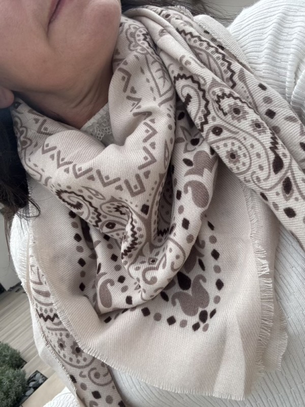 Foulard 110*110 Beige Taupe Choco 
