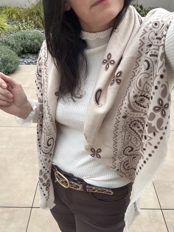 Foulard 110*110 Beige Taupe Choco 