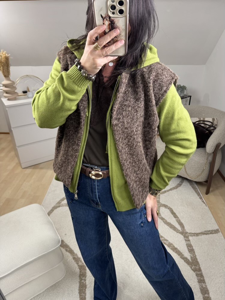 Gilet sans manches vert olive chocolat bordeaux 