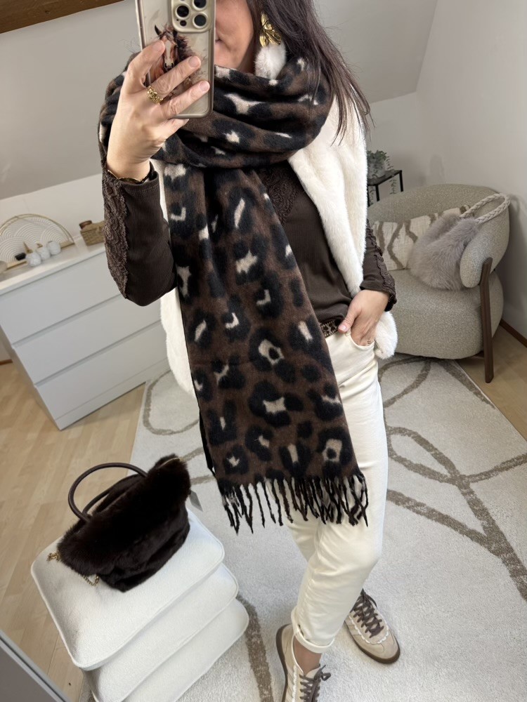 Écharpe leopard chocolat épaisse 