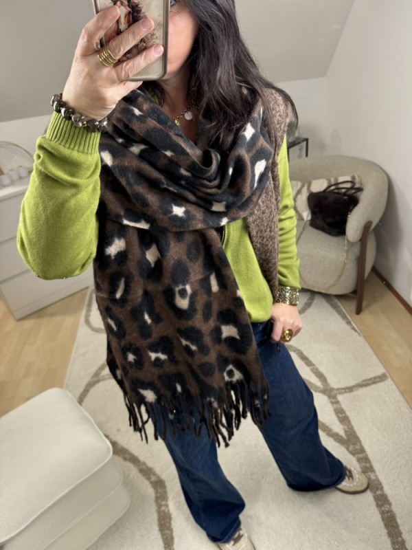 Écharpe leopard chocolat épaisse 