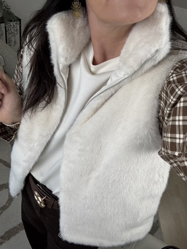 Sweat écru manches bouffantes à carreaux 